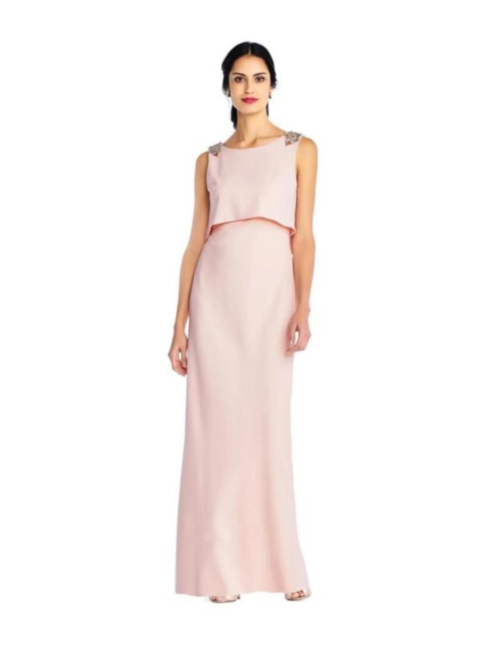 Adrianna Papell NWT Blush Pink GALA Gown Beaded Shoulder Formal Dress Size 2 MOB